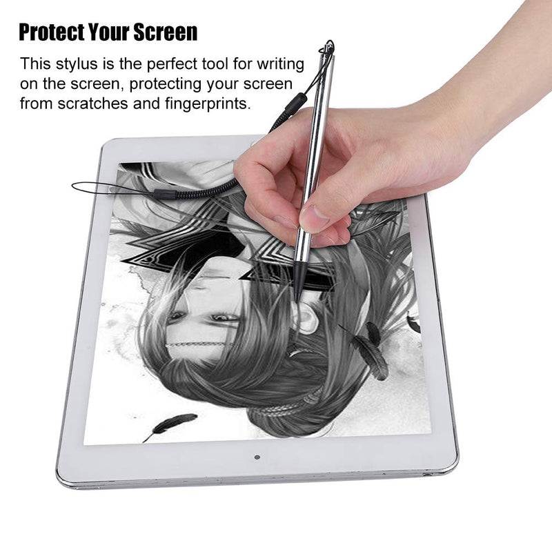 Universal High Sensitive Resistive Pen,Fine Point Stylus Tip Touch Screen Pen Tips with Spring Cord for Resistive Screen Device Silver