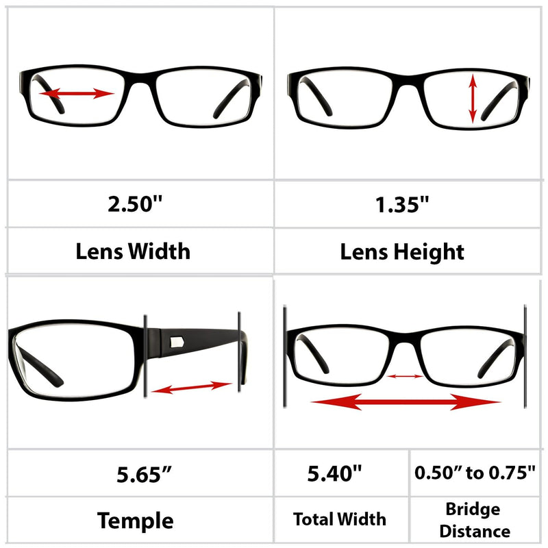 TruVision Readers 9504H Reading Glasses 4 Men & Women 1/3 Pk 04h-3 Black 2.5 x