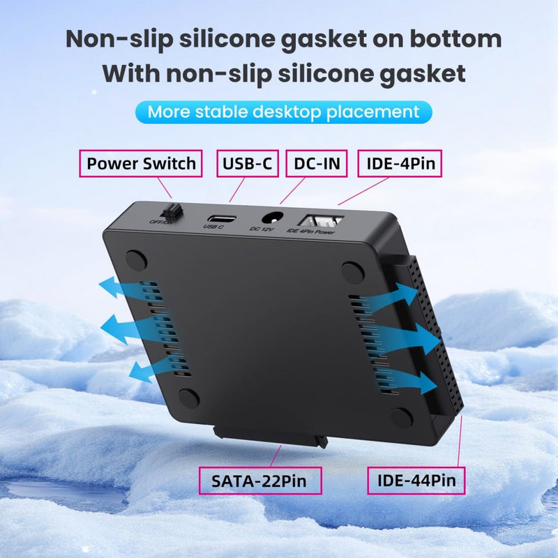 chenyang 3 in 1 USB A/C to M.2 NVMe/IDE/SATA Hard Drive Docking Station for M.2 NVMe SSD, 3.5" IDE and 2.5/3.5" SATA SSD/HDD(Note: Requires a DC 12V/2A Power Supply (not Included) without Power Supply