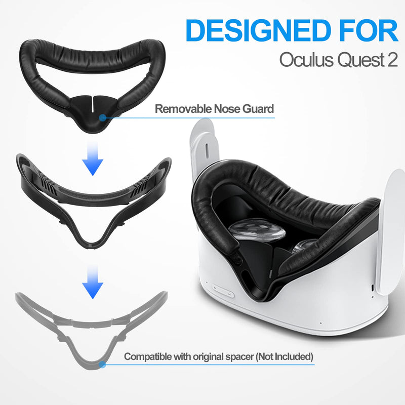SUPERUS Facial Interface & Face Cover Pad & Removable Nose Guard for Oculus Quest 2, Sweat-Proof PU Foam Cushion - VR Accessories for Meta Quest 2, Compatible with Oculus Quest 2 Original Spacer Face Pad + Removable Nose Guard