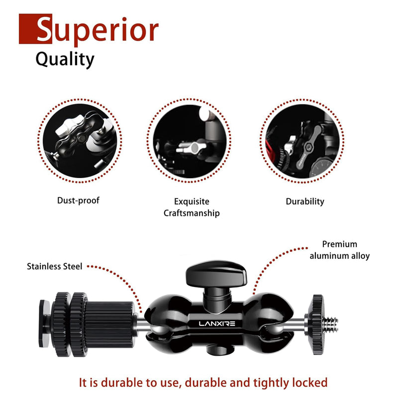 [AUSTRALIA] - 1/4" Screw Double Ball Head Magic Arm, Camera Hot Shoe Mount Adapter, Double Nut with 1/4" and 3/8" Aluminum Alloy Tripod Screw Flash Shoe Mount for Microphone, Monitors, LED Light 