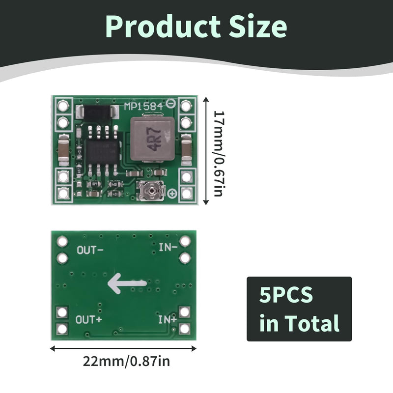 5pcs MP1584EN DC DC Module Adjustable Buck Converter 24V to 12V 9V 5V 3V Converter 4.5V-28V to 0.8V-20V Voltage 3A for Arduino LED DIY Electronics Camera Vehicle Drone Compact
