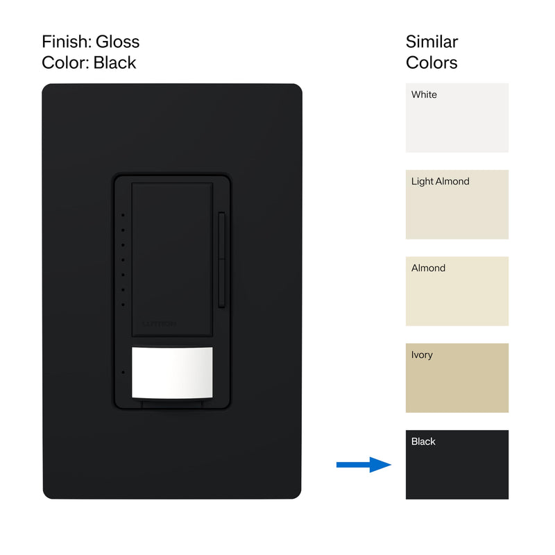 Lutron Maestro Motion Sensor Dimmer Switch for Bathroom, Garage, Laundry Room, and Closet, Occupancy and Vacancy Sensor, Single-Pole/Multi-Location, No Neutral Req, MSCL-OP153M-BL, Black 1 Pack