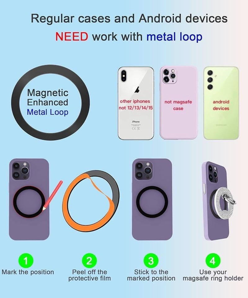 Magnetic Phone Ring Holder for magsafe, Glitter Magnetic Grip Compatible with iPhone 15 14 13 12 Pro max,Pro,Plus,Mini Mag Safe Accessories,Adjustable Kickstand Wireless Charging,Silver Glitter Silver