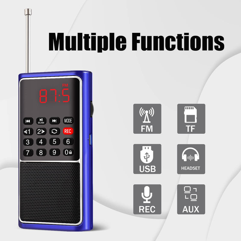 [AUSTRALIA] - Leting Portable Radio with Mp3 Speaker, Radios Porable FM, Radio Support Tf Card/USB/Music Recording, Emergency Radio Rechargeable Battery Powered,FM Radio with Best Reception (Blue) BLUE 