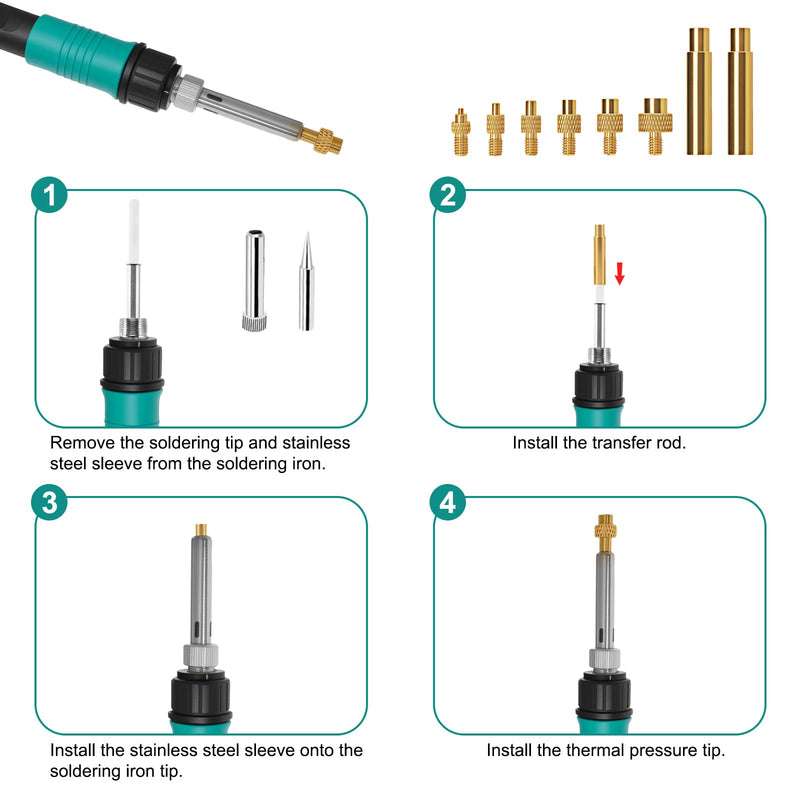 310-Piece Threaded Insert Soldering Tips Set, 100 W LCD Adjustable Temperature Soldering Iron with 6 Soldering Tips, 300 Thread Inserts M2 M2.5 M3 M4 M5 M6 M8 3D Print Melting Nuts etc