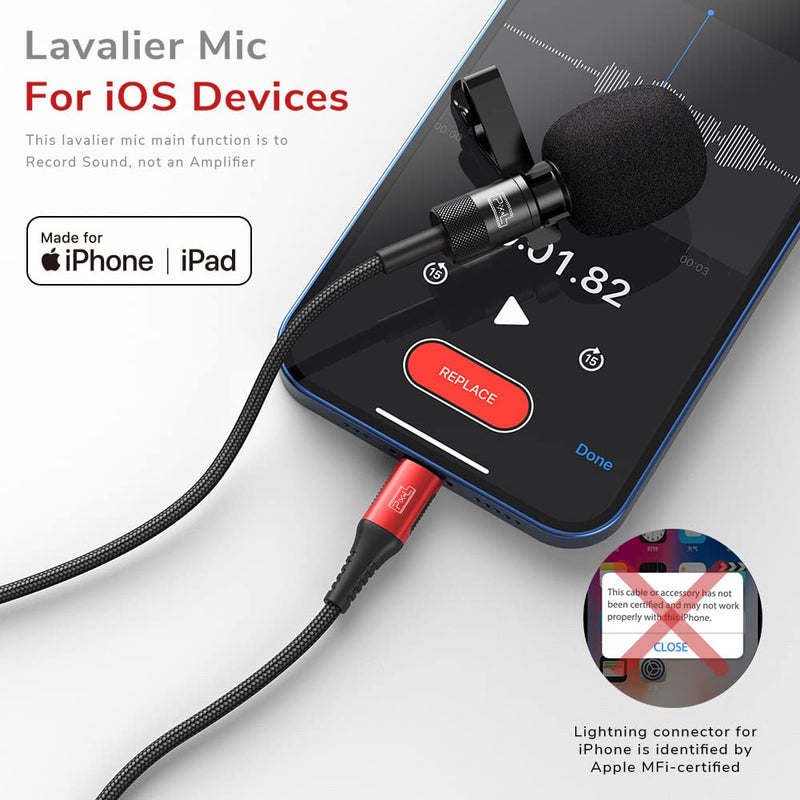 PIXEL Mini Lavalier Microphone for iPhone iPad (Apple MFi-Certified), Lightning Mini Lapel Mic for YouTube TikTok Video Recording Vlogging Live Streaming (6.5ft) 6.5ft (2m)