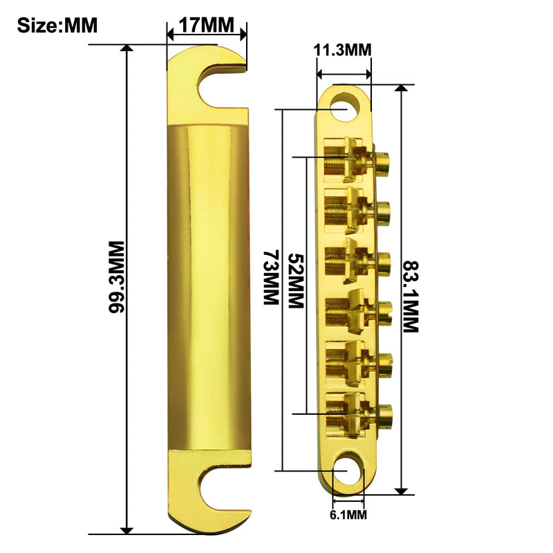 MAXCHEER A Set of String Saddle Tune-O-Matic Bridge & Tailpiece For GB LP Style Electric Guitar (Gold) Gold