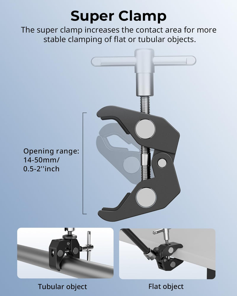 SmallRig Clamp w/ 1/4" and 3/8" Thread Holes, 9.8 Inches Adjustable Friction Power Articulating Magic Arm with Phone Holder for Action Cameras, Smartphones, LCD Monitor/LED Lights - 5326 9.8''+phone clamp