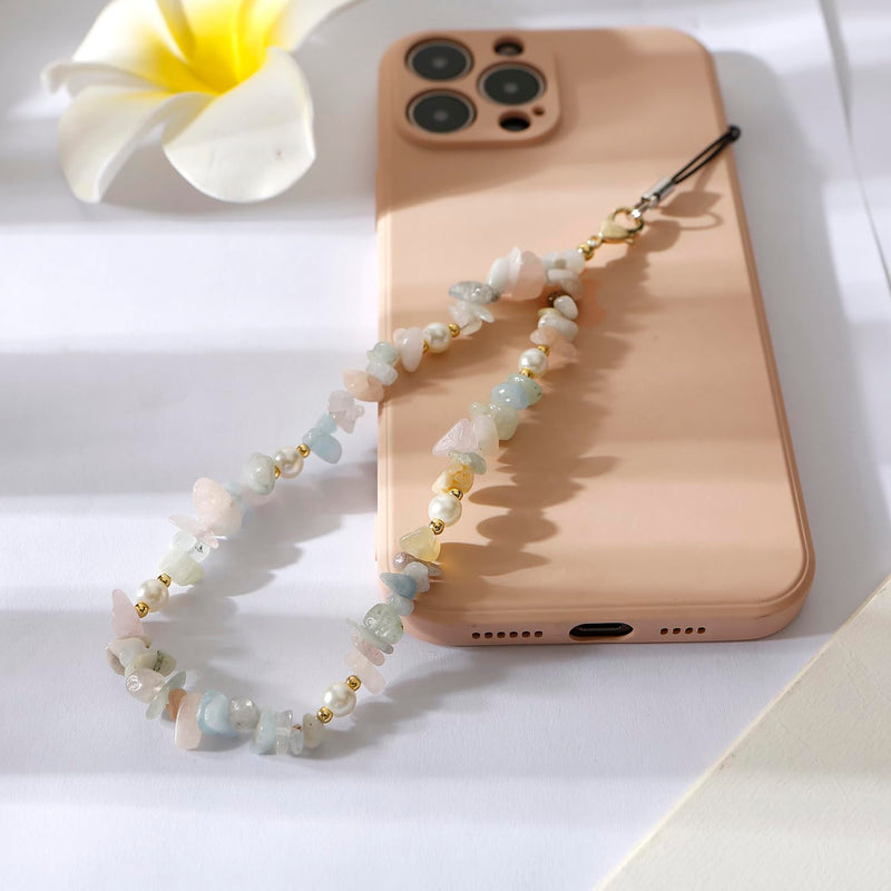 Phone Charms Phone Chain Strap Cell Phone Lanyard Wrist Strap Natural Gem Stone Charms for Phone AirPods Women Girls A_Green