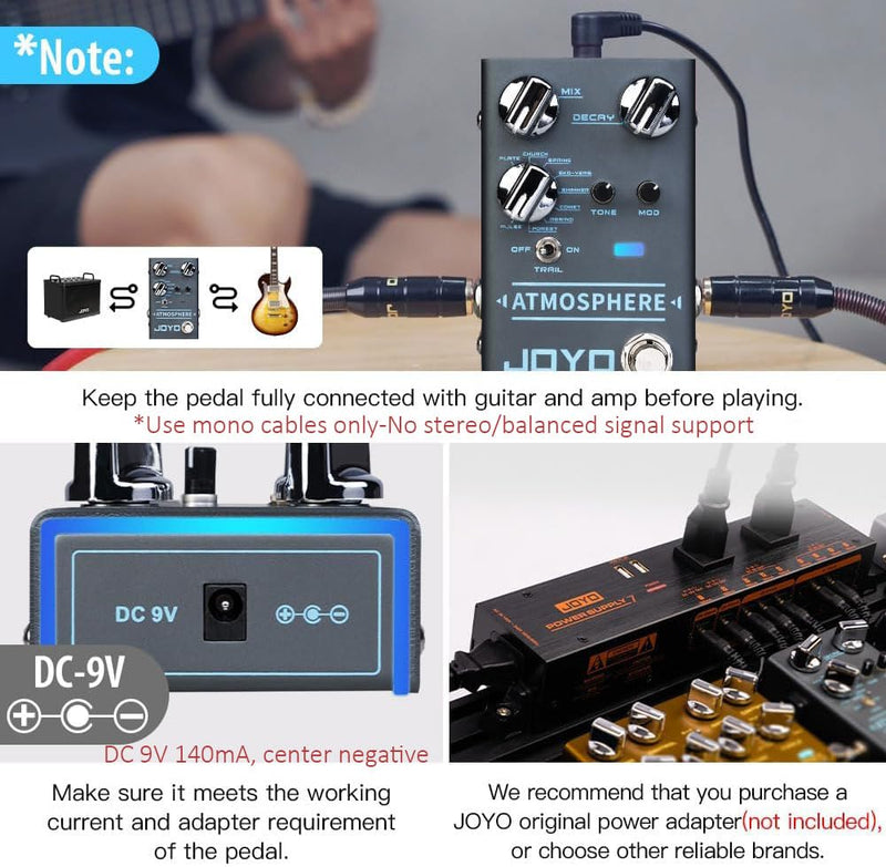 JOYO Reverb Pedal 9 Digital Reverb Types with Modulation and Trail Function for Electric Guitar Effect (Atmosphere R-14) Reverb,Modulation Blue Gray