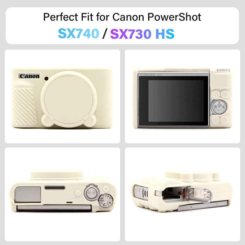 SX730 SX740 Camera Case & LCD Screen Protector Accessories Kit, Soft Silicone Case for Canon PowerShot SX740/SX730 HS Camera, Body Cover for SX740 SX730 with Lens Cap - White