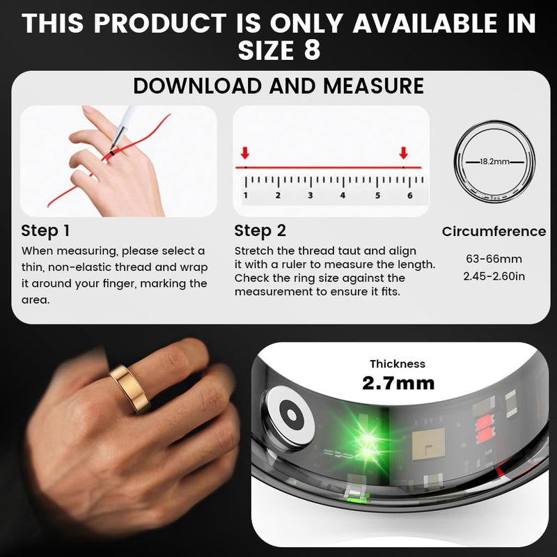 Smart Ring Fitness Tracker, Sleep & Health Monitoring Ring with Heart Rate Blood Oxygen, IP68 Waterproof Activity Tracker for Men Women Android iOS - No Subscription