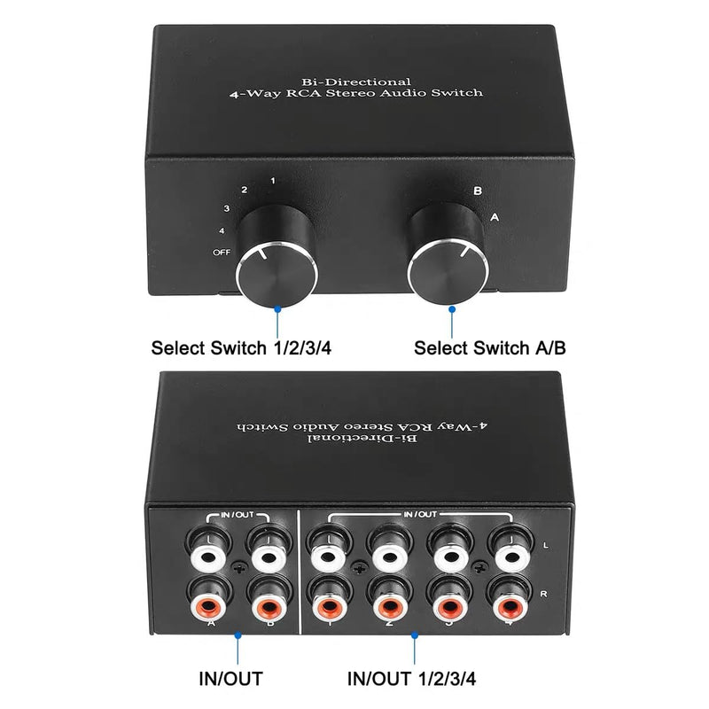 [AUSTRALIA] - 4 Way RCA Switcher 2 in 4 Out L/R Sound Channel Bi-Directional Audio Swith Splitter for DVD Stereo Speaker CD Player 