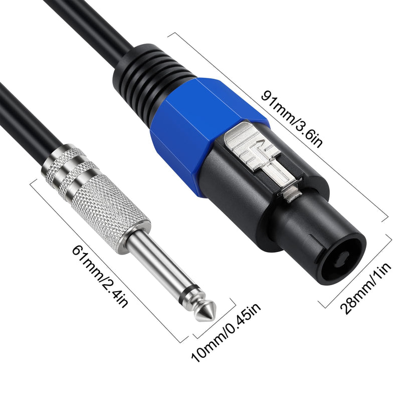 MOTONG 12AWG Speakon to 6.35mm 1/4 inch Speaker Cable 6FT, Professional Heavy Duty Copper Speakon to 6.35 TS Speaker Male to Male Audio DJ Cable Cord with Twist Lock