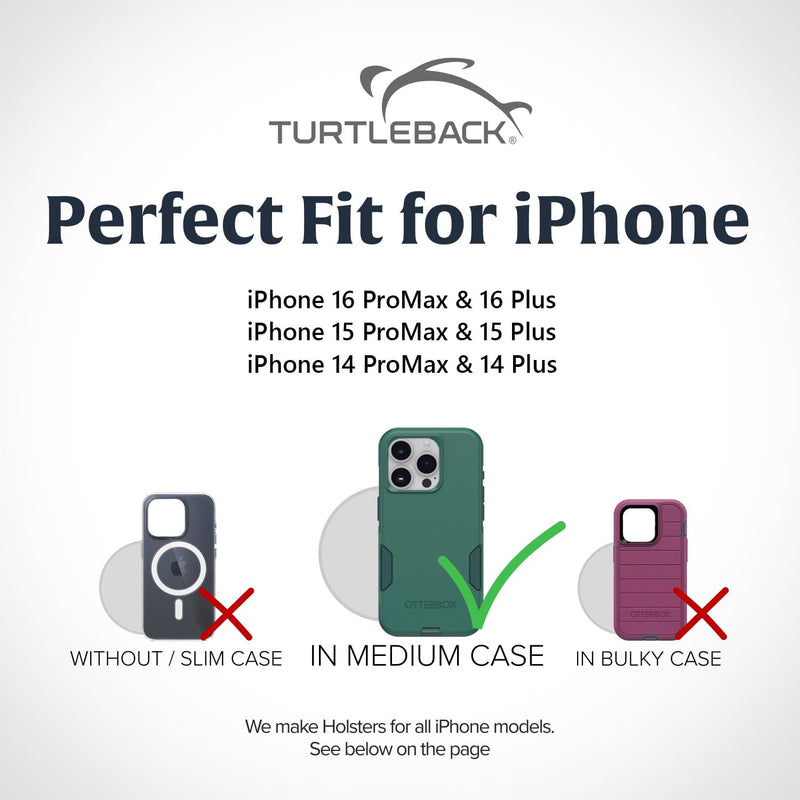 Turtleback Belt Holder for iPhone 16 Pro Max, 15 Pro Max, 14 Pro Max -Medium- Fits w/Shockproof Commuter Style Cases, Premium Black Leather Horizontal Case Magnetic Closure Leather Wrapped Clip Medium Horizontal - Leather w/ Leather Clip