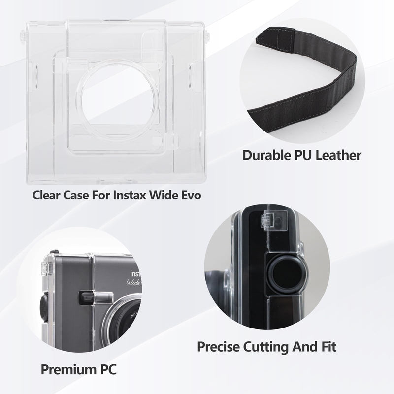 Fuji WIDE EVO Clear Case with Lens Cap, Clear Case and Aluminum Lens Cap with Anti-Lost String for Instax WIDE EVO Instant Camera - Camera Accessories Set - Grey Clear+Grey wide evo camera case+ lens cap