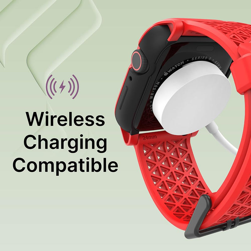 Designed for Apple Watch Series SE, 6, 5, and 4 (44mm) - Locking Edition Case With Sport Band - Drop Proof 9.9ft, Breathable, Rugged, Shock Proof Lava Red