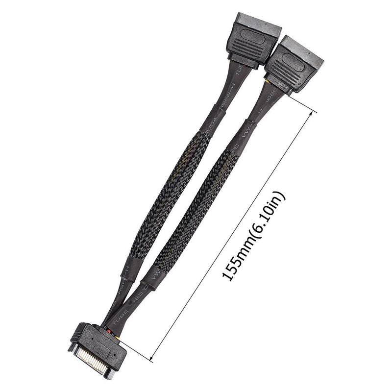 SATA Power Splitter Cable (2 Pack) SSD Power Cable HDD Power Cable Hard Drive Power Cable 6-Inch/15cm SATA 15 Pin Male to 2xSATA 15 Pin Female Power Y-Splitter Extension Cable