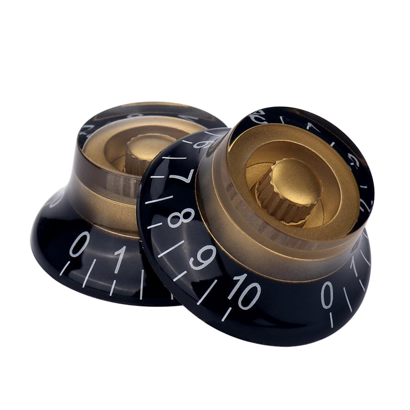 4pcs Bell Top Hat Guitar Knobs Black Gold Guitar Speed Control Volume Tone Knob for Tele Les Paul Style Guitar Bass Accessories (Hat Style)