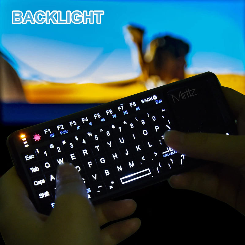 Miritz 2.4G Wireless Mini Keyboard and Mouse Touchpad Remote Control with Laser Pointer ,for Windows/Android/Google/Smart TV/HTPC/IPTV/Mac OS/Linux Black