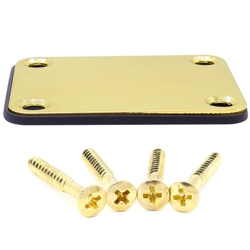 Gold Bass Guitar Neck Plate Replacement with Mounting Screws, Metal Neckplate Telecaster Neck Shim Electric Guitar Hardware Parts for Jazz Acoustic Stratocaster Gold