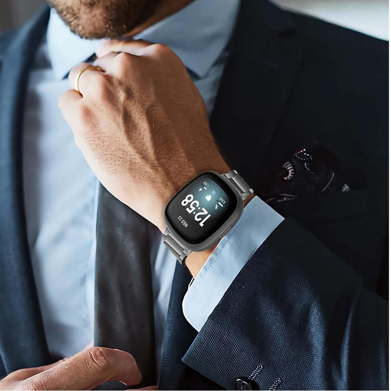 No Tool Needed Titanium Watch Band for Fitbit Versa 4 3 & Sense 2 1 | Tool Free Adjustment Metal Strap|40% Lighter than Steel,Hypoallergenic,Corrosion Resistant,Durable,Fit wrist 6"-8.6",for Men black 22mm