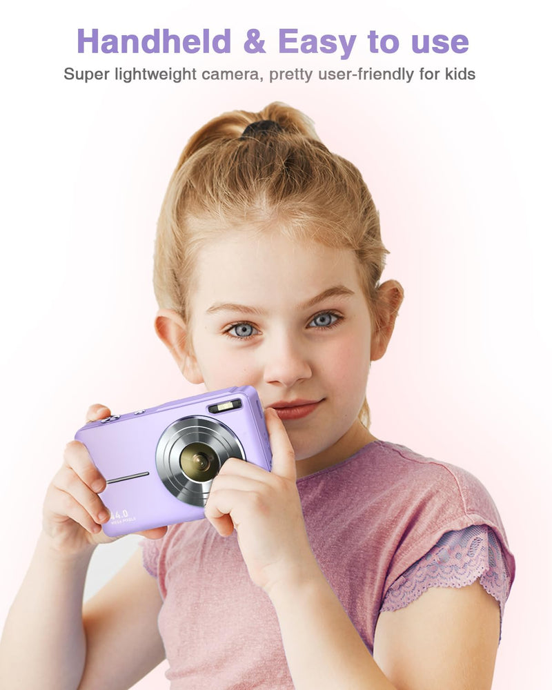 Digital Camera, FHD 1080P Kids Camera with 32GB Card, 2 Batteries, Lanyard, 44MP 16X Zoom Anti Shake, Compact Portable Point Shoot Mini Camera for Kids Teens Students Children Girls Boys(Purple) Purple