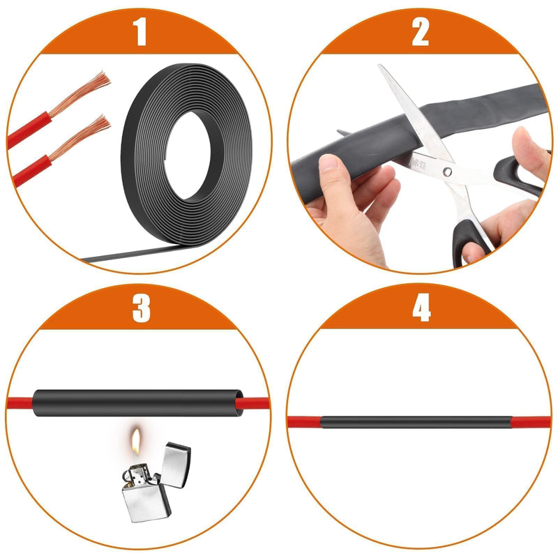 Mbsomnus Heat Shrink Tube 4:1 Waterproof Black with Adhesive - Heat Shrink Tube for Cable Insulation, Repairs, Cable Bundling (12 mm x 3 m) Ø12mmx3m