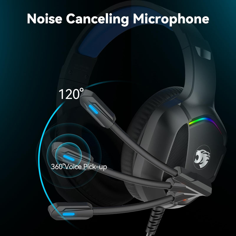 A36 Gaming Headset with Microphone for Pc, Xbox One Series X/s, Ps4, Ps5, Switch, Stereo Wired Noise Cancelling Over-Ear Headphones with Mic for Computer, Laptop, Mac, Nintendo, Gamer (Blue) Blue