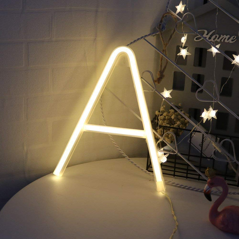 [AUSTRALIA] - ENUOLI Warm White Neon Letter Sign Night Lights Neon Words Battery/USB Powered LED Alphabet Neon Art Lights Wall Decor Light up Words for Wedding Birthday Party Christmas Home Bar Decoration (A) 