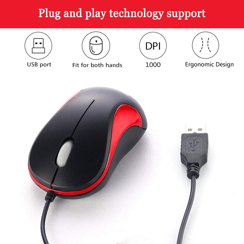 USB Mouse 2 Pack for Laptop Computer Mouse Designed Ergonomic Optical Wired Mice for Office and Home use Compatible with Computer Laptop PC Desktop Windows 7/8/10/XP Vista and Mac Red Color by SOONGO RedDouble