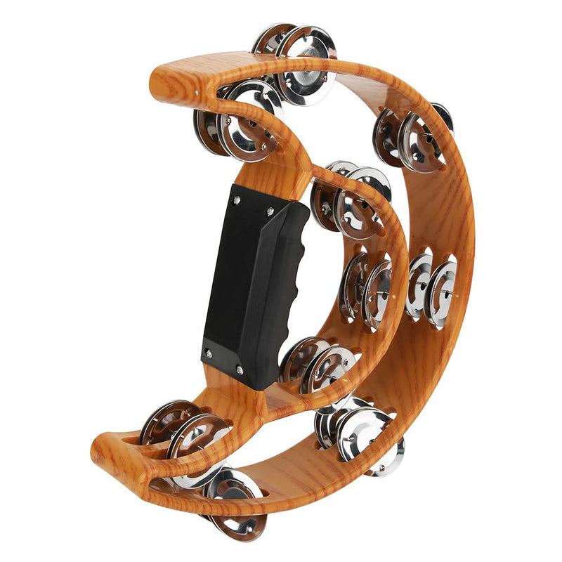 Sturdy Wooden-Style Tambourine with Double Row Jingles & Comfort Grip - Percussion Instrument