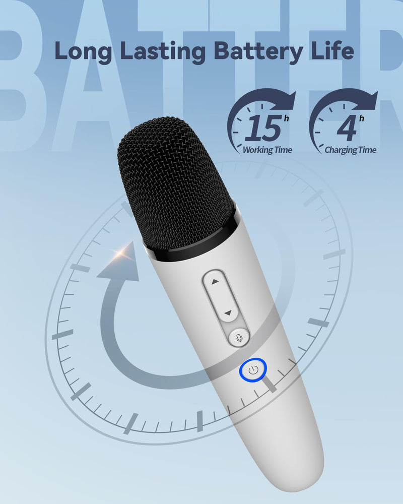 Wireless Karaoke Microphones with 8 Joy Tune Effects, Handheld Rechargeable Single Mic with 3.5mm AUX Receiver, Car Karaoke Micphone with Portable Storage Bag for Cars, Speaker, Phones (Not for Tesla)