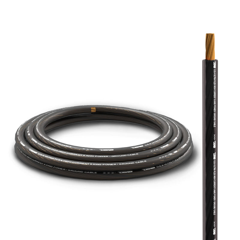 DS18 PW-8GA-5BK/20RD Ultra Flex Power Wire CCA 8 Gauge, 5ft Black and 20ft Red - Power Amplifier Wiring Kit