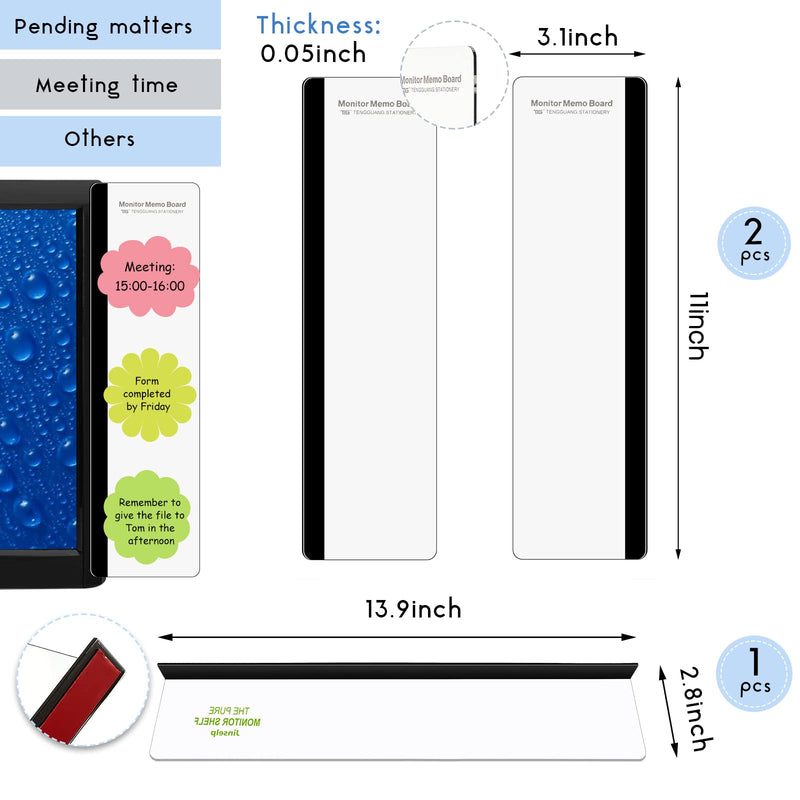 3 Pieces Message Board Multifunction Side Panel Memo Top Mount Acrylic Transparent Sticky Note Holder for Screen Cabinet, (Left and Right)