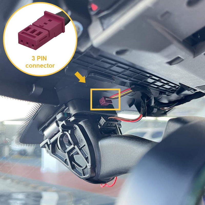 Power Adapter (3-Pin) for Dash Cam, Radar, Dashcam Charger Cable for BMW and MINI, Connects to Rain Sensor, LED Display USB Power Source, Easy to Install, 5V 12V Output, D3-024