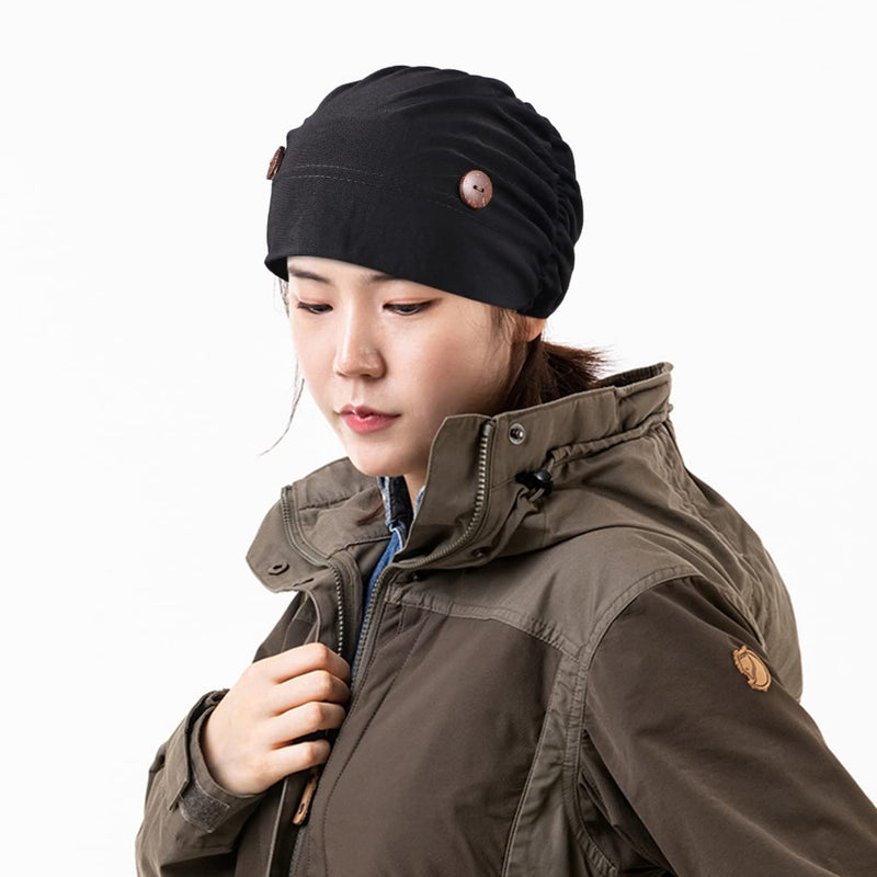 iplusmile Chemotherapy Hat with Buttons Turbans Hat Chemo Hat Headwear Sleep Cap Headwrap Cancer Slouchy Hat Peeling Hat Bouffant Hats for Women Black M