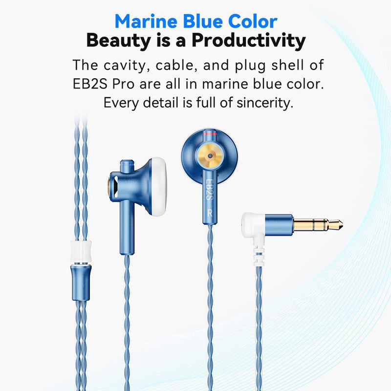 NICEHCK EB2S Pro 4.4mm Balanced Earbuds No Mic 15.4mm Dynamic Headphones | 15.4mm LCP dynamic driver;silver-plated OCC cable; balanced 4.4 plug; comfy marine blue pure HiFi earbud for balanced DAPs 4.4mm no Mic blue03