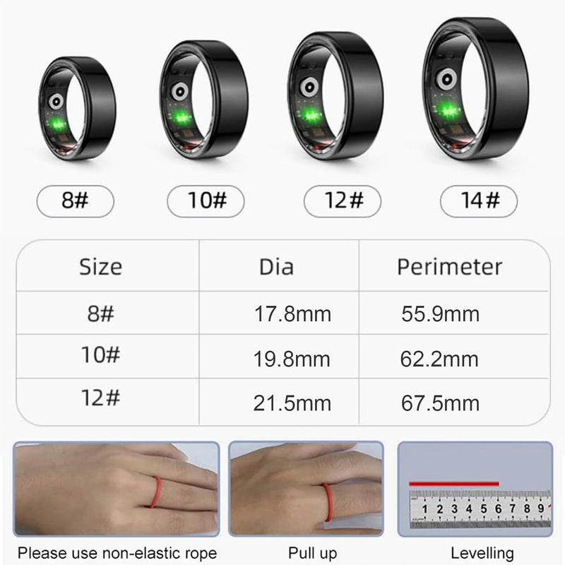 Smart Ring Fitness Tracker - Wearable Smart Health Tracker Sleep Heart Rate for Blood Oxygen for Men Women, IPX8 Waterproof Support 7 Days Battery Life (Black, 10)