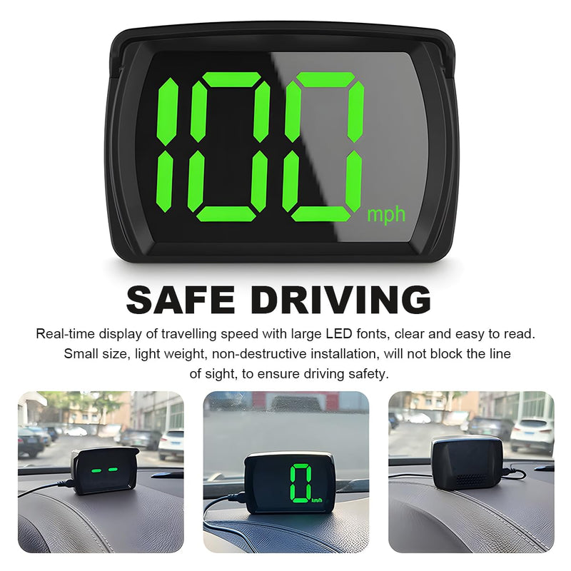 Car HUD Headup Display, MPH Warning Car GPS Overspeed Alarm Speedometer with LED Large Font Display+USB Cable Plug, Universal Car Accessories for Car Truck SUV Motorcycle MHP