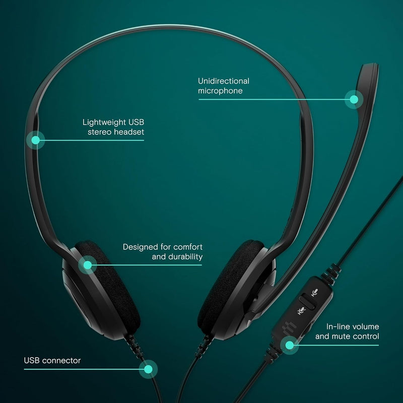 [AUSTRALIA] - Sennheiser PC 8 USB - Stereo USB Headset for PC and MAC with In-line Volume and Mute Control - Black 1 Count (Pack of 1) 