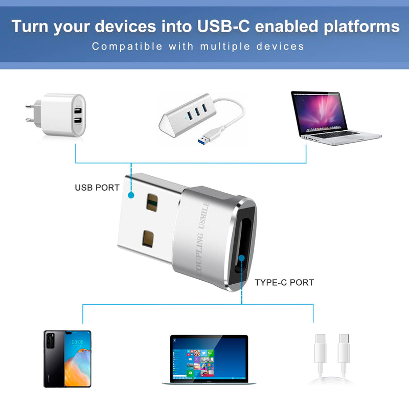 [AUSTRALIA] - USB Male to USB C Adapter 4 Packs,USB to Type C Super Fast Charging/Transfer and OTG Function. Compatible with iPhone15 14 13 Plus Pro Max,iPad Pro Air 4 Mini 6 Almost USB Devices 4 pack silver 