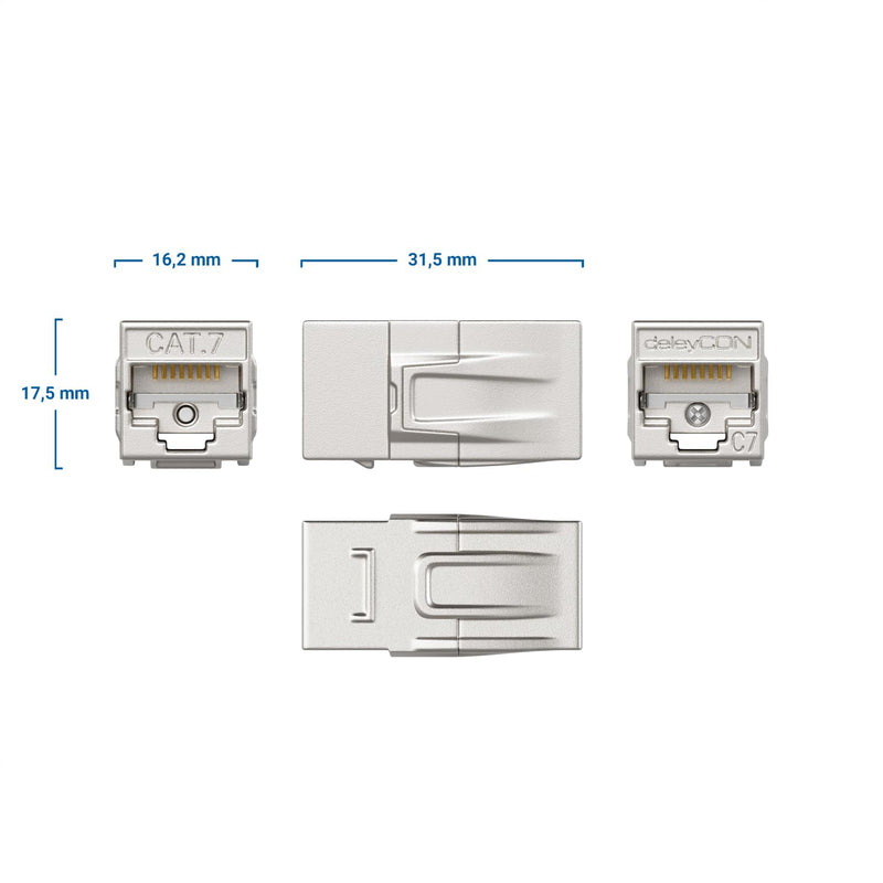 deleyCON Pack of 4 RJ45 Coupling CAT 7 (10 Gbps, 600 MHz) Connector CAT7 Extension Ethernet Adapter Metal Compatible with Cat8, Cat7, Cat6, Cat5 Patch Cable LAN DSL POE 2X RJ45 Socket, Silver 4 Stück