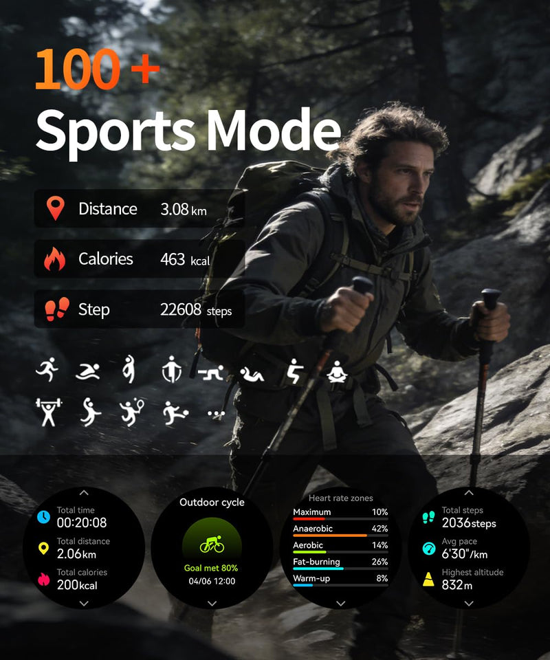 Military Smart Watch for Men, 1.7" HD Rugged Smartwatch with GPS, Bluetooth Call, 100+ Sports Modes, Heart Rate Blood Pressure Sleep Monitor, IP68 Waterproof Fitness Tracker (Black orange Band) Black orange Band