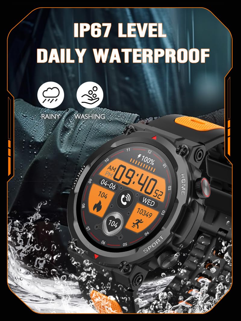 Loluka Military Smart Watches for Men Tactical Smartwatch Make Answer Calls Heart Rate Monitor Fitness Tracker for Exercise Data 100+ Sport Modes Compatible with Android iOS black