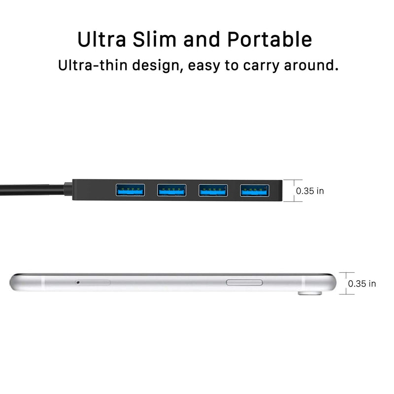 BYEASY USB Hub, 4 Port USB 3.0 Hub, Ultra Slim Portable Data Hub Applicable for iMac Pro, MacBook Air, Mac Mini/Pro, Surface Pro, Notebook PC, Laptop, USB Flash Drives, and Mobile HDD (Leather Black)