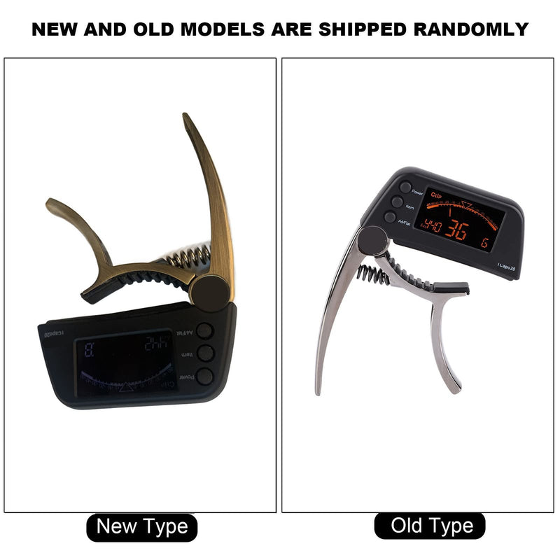 Guitar Capo Tuner, 2 in 1 Clip On Capo with Digital Tuner for Guitar and Bass Zinc Alloy Built in Tuner Chromatic Tuner with LCD Display (Plating bronze) Plating bronze