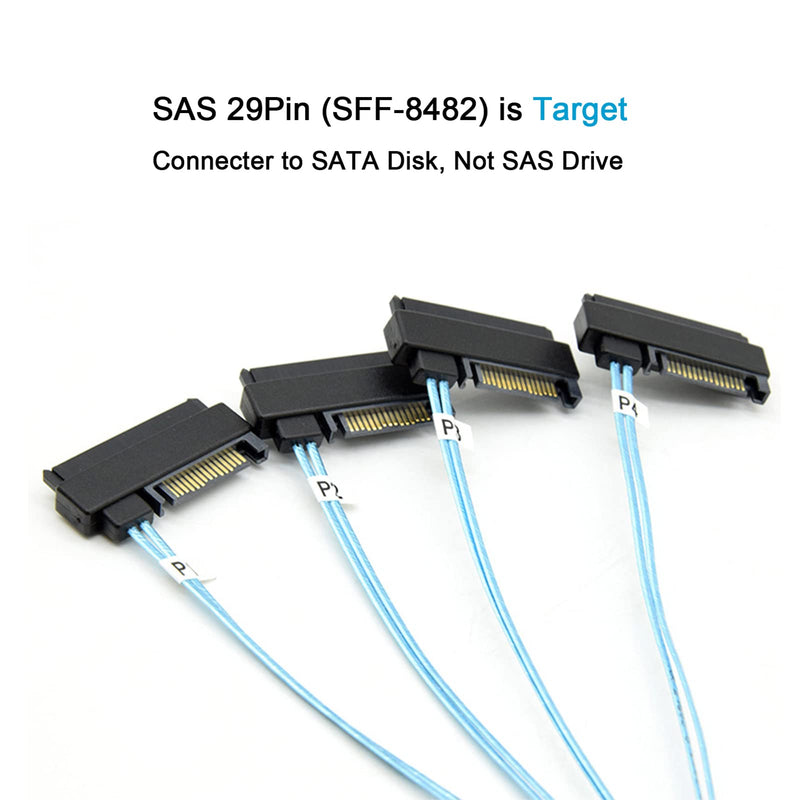 2Pack Mini-SAS to SAS-Cable: 0.5M SFF-8087 to SAS-SFF-8087 to SFF-8482-SAS with SATA Power Adapter-Cable (1.6FT) 1.6FT 2Pack