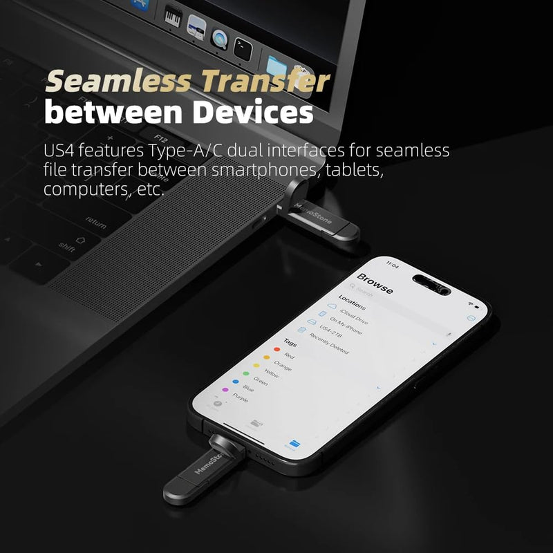 KingSpec MemoStone 256GB External SSD, USB 3.2 Gen2 Dual Type A/C Interface - Up to 540MB/s, Portable Solid State Drive Perfectly Compatible with Smartphones/Laptops/Tablets/Desktops
